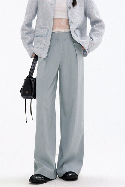 Clear Aqua Blue Mid-Rise Slouchy Pants