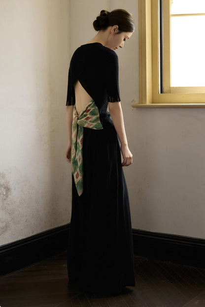 Black Knitted Contrast T-Shirt