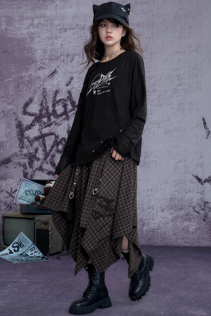 Fighting Spirit Brown Plaid Print Skirt