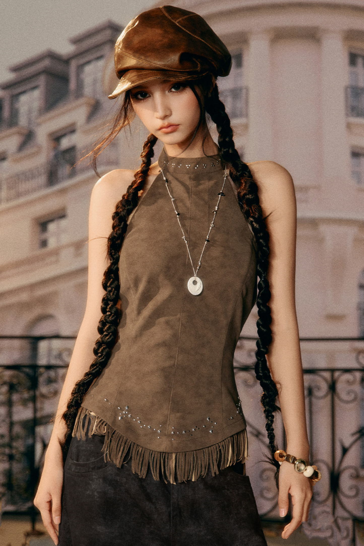 Vintage Faux Suede Tassel Camisole
