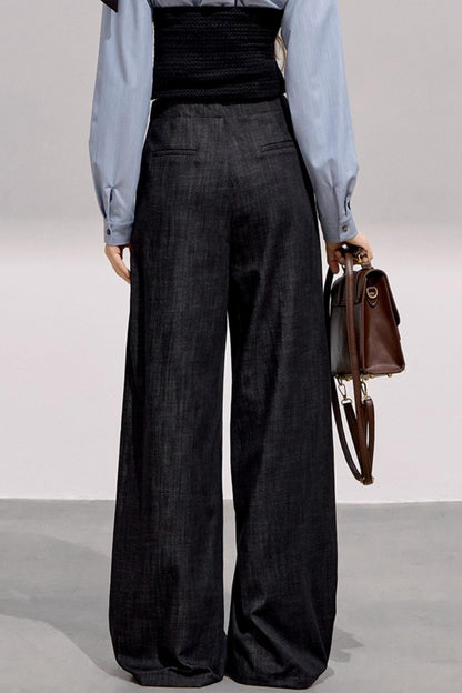 Cool Black Denim Wide-Leg Pants