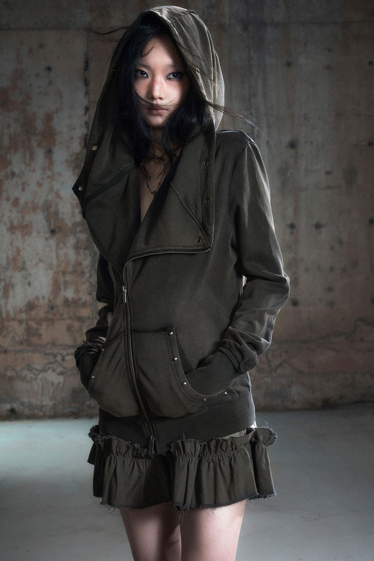 Deconstructed Lapel Sweatshirt Jacket