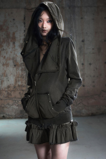 Deconstructed Lapel Sweatshirt Jacket