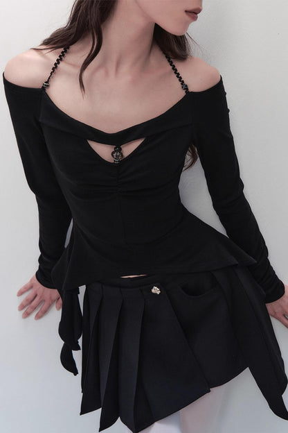 Dreams Weaving Thin One-Shoulder V-Neck T-Shirt