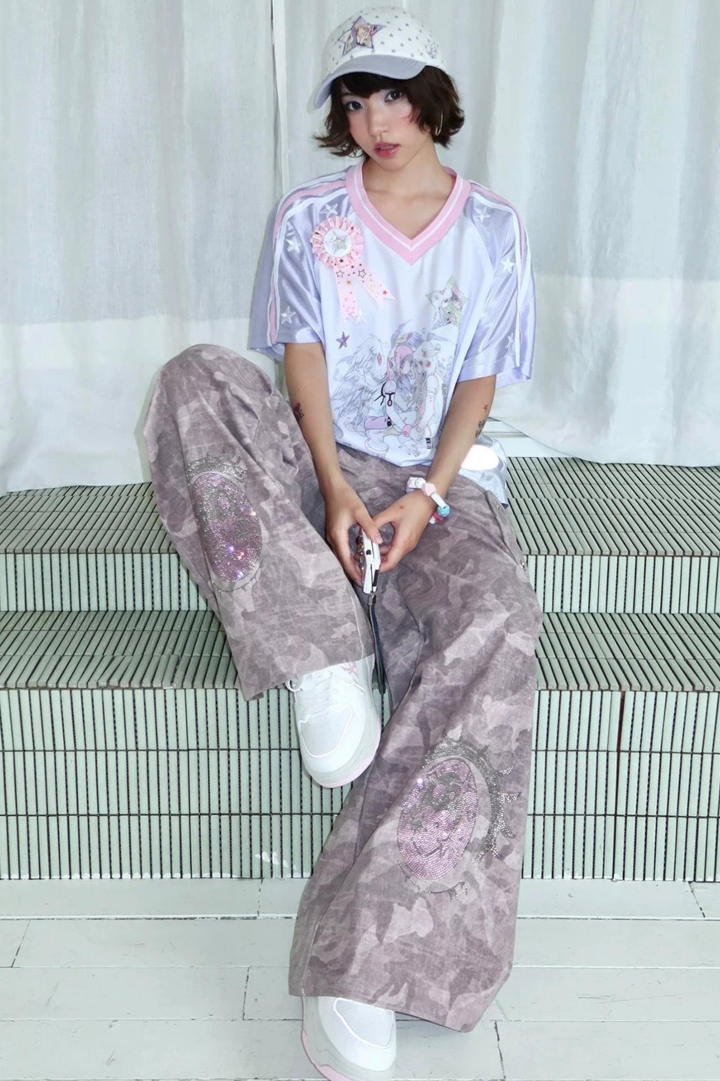Y2K Strass-Camouflage-Hose