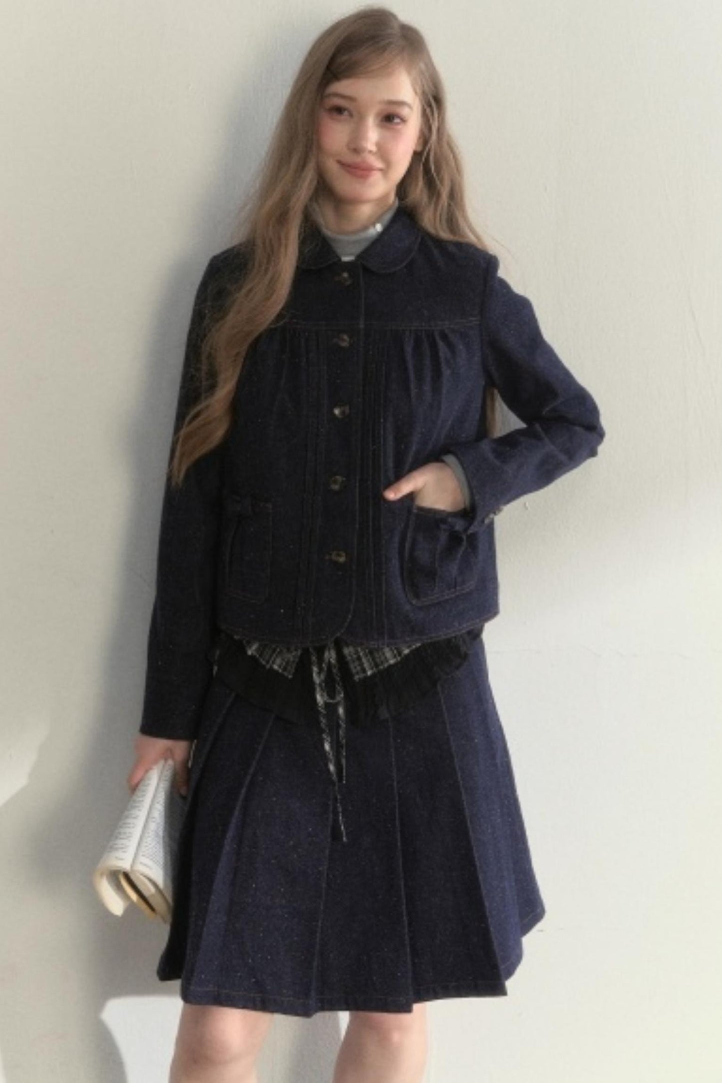 Vintage Denim Pleated Jacket Set-Up
