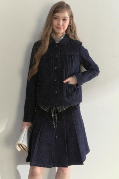 Vintage Denim Pleated Jacket Set-Up