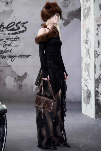 Velvet Rise Fur Collar Base Layer Top