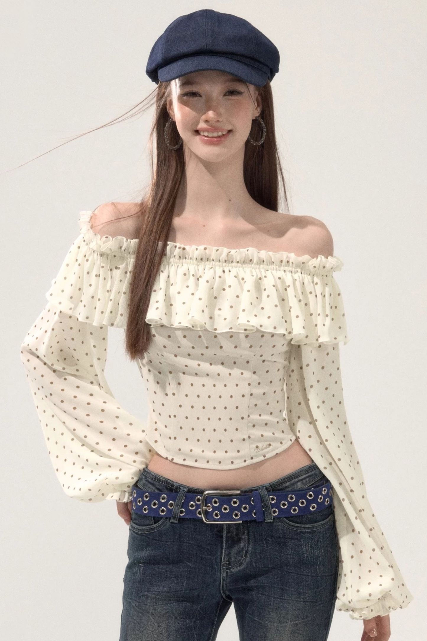 Ruffled Off-Shoulder Chiffon Blouse