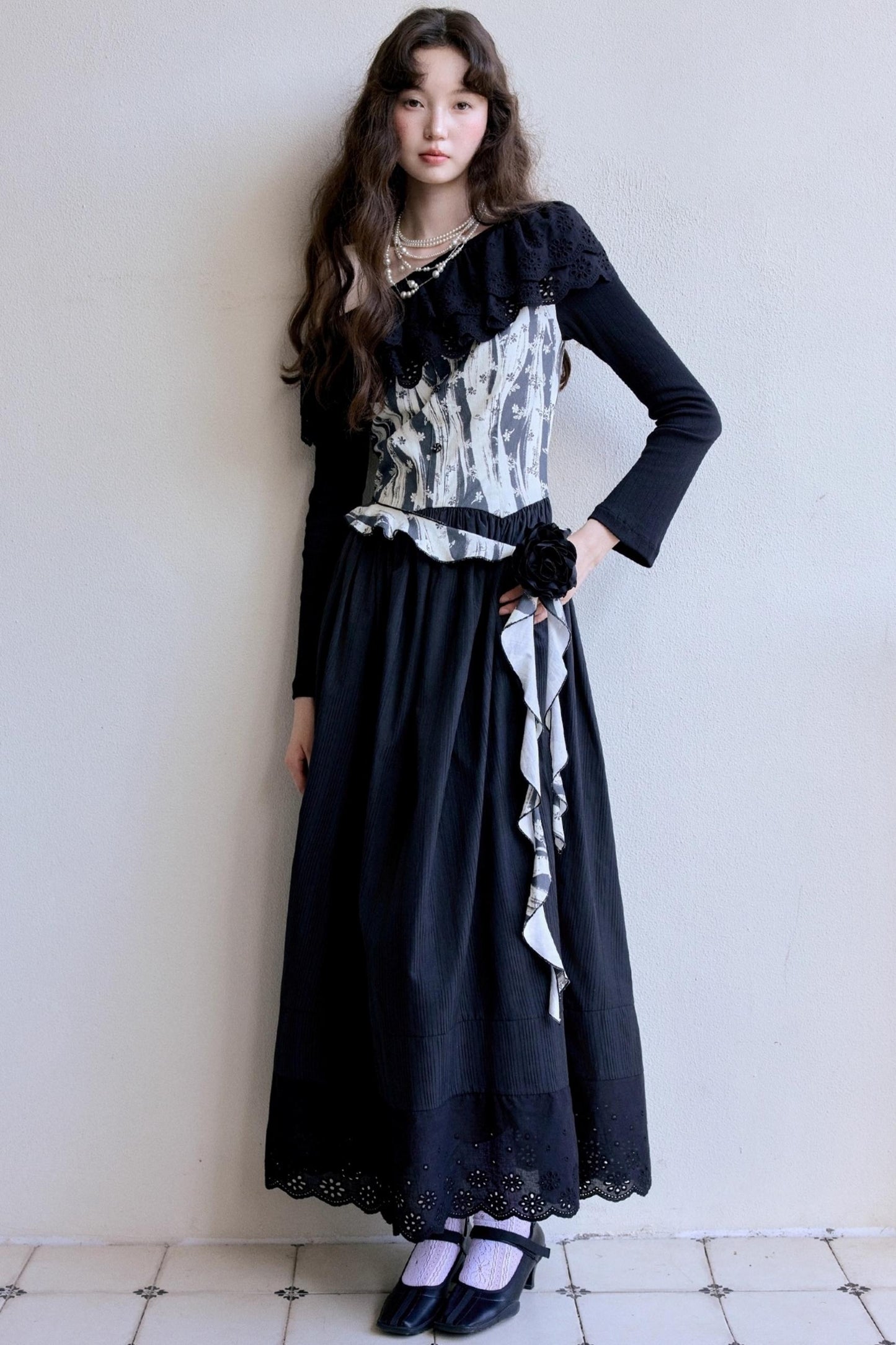 Vintage Shoulder Flower Bud Dress