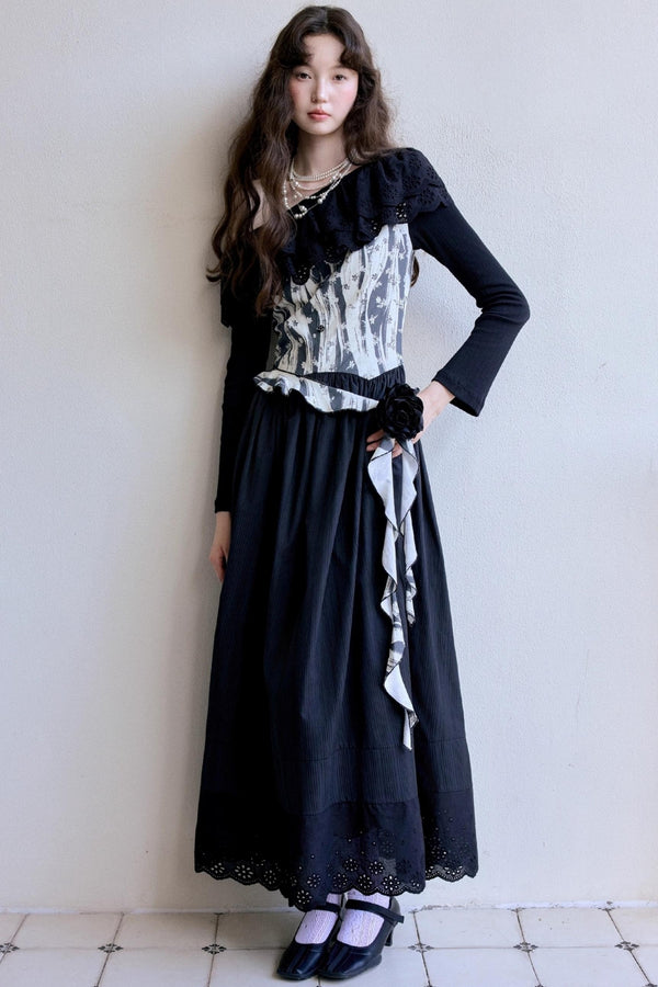 Vintage Shoulder Flower Bud Dress