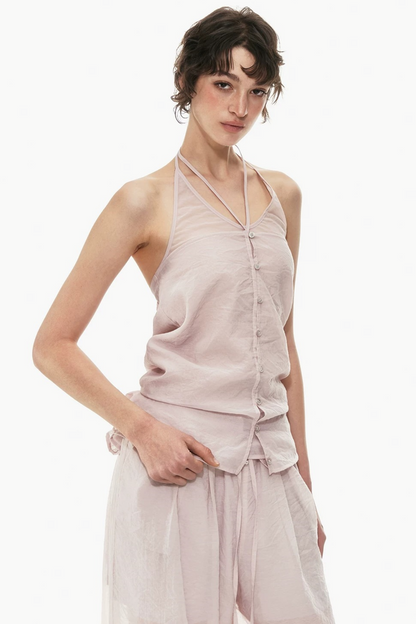 Pink Halter Neck Vest Set-Up