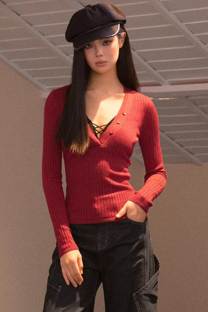 V-Ausschnitt Strickpullover