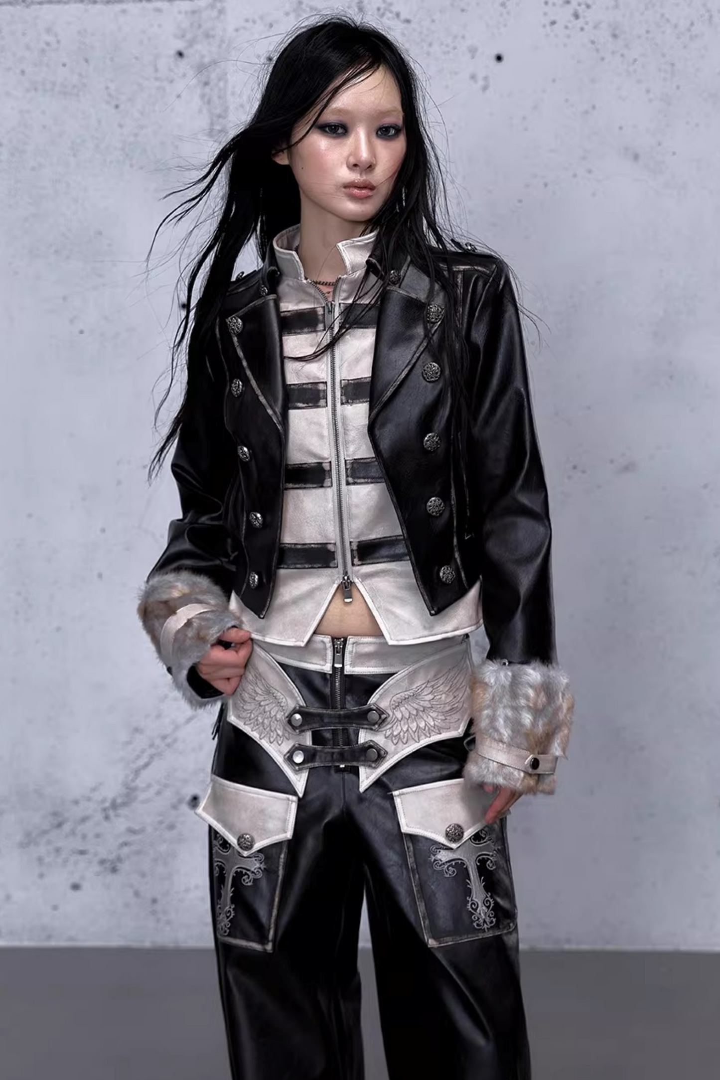 Street Punk Lederjacke im Used-Look