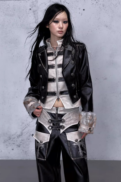 Street Punk Lederjacke im Used-Look