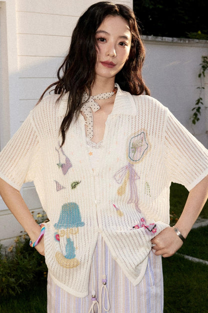 Off-White Woolen Striped Blouse