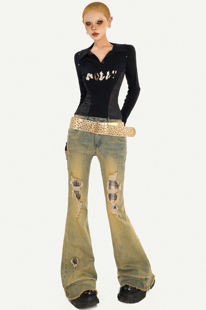 Retro Ripped Flared Jeans