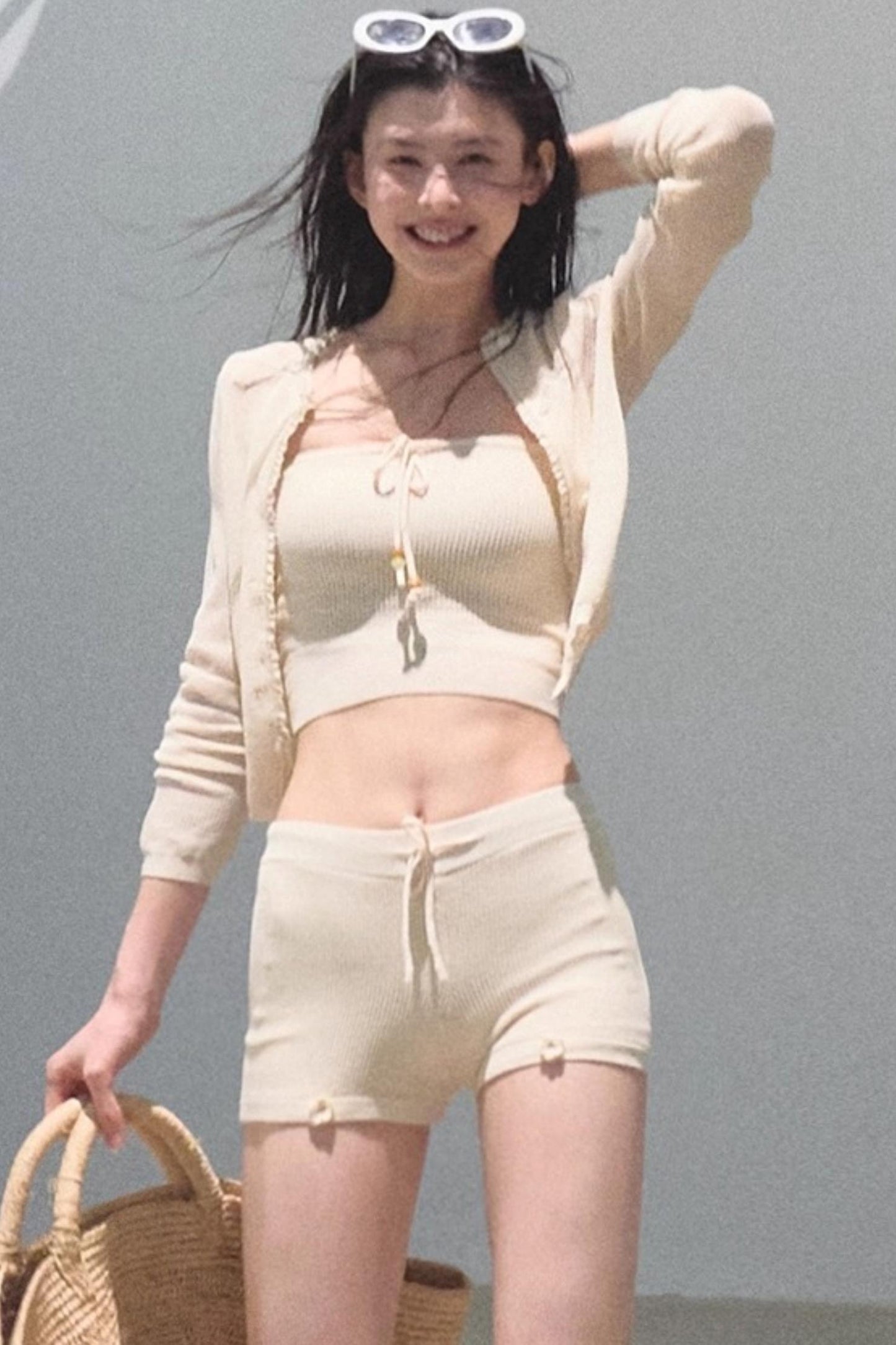 Oriental Apricot Blossom Ice Silk Knitted Cardigan Set-Up