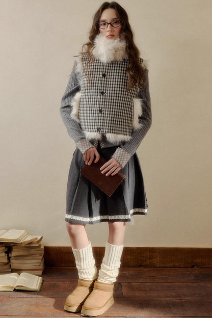 Polka Dot Plaid Fur Coat