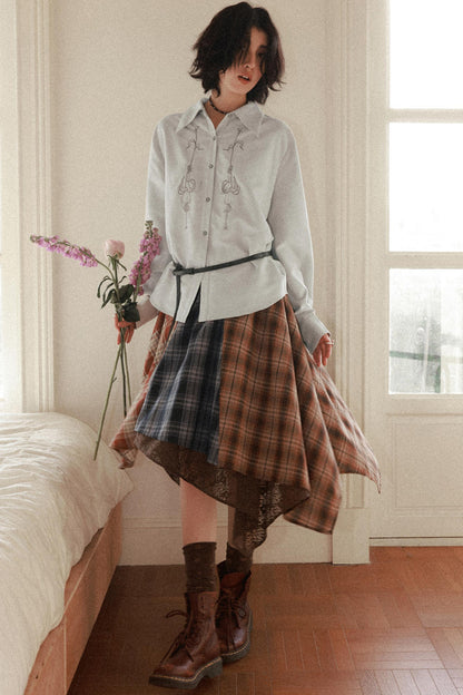 Suede Embroidered Lantern Shirt