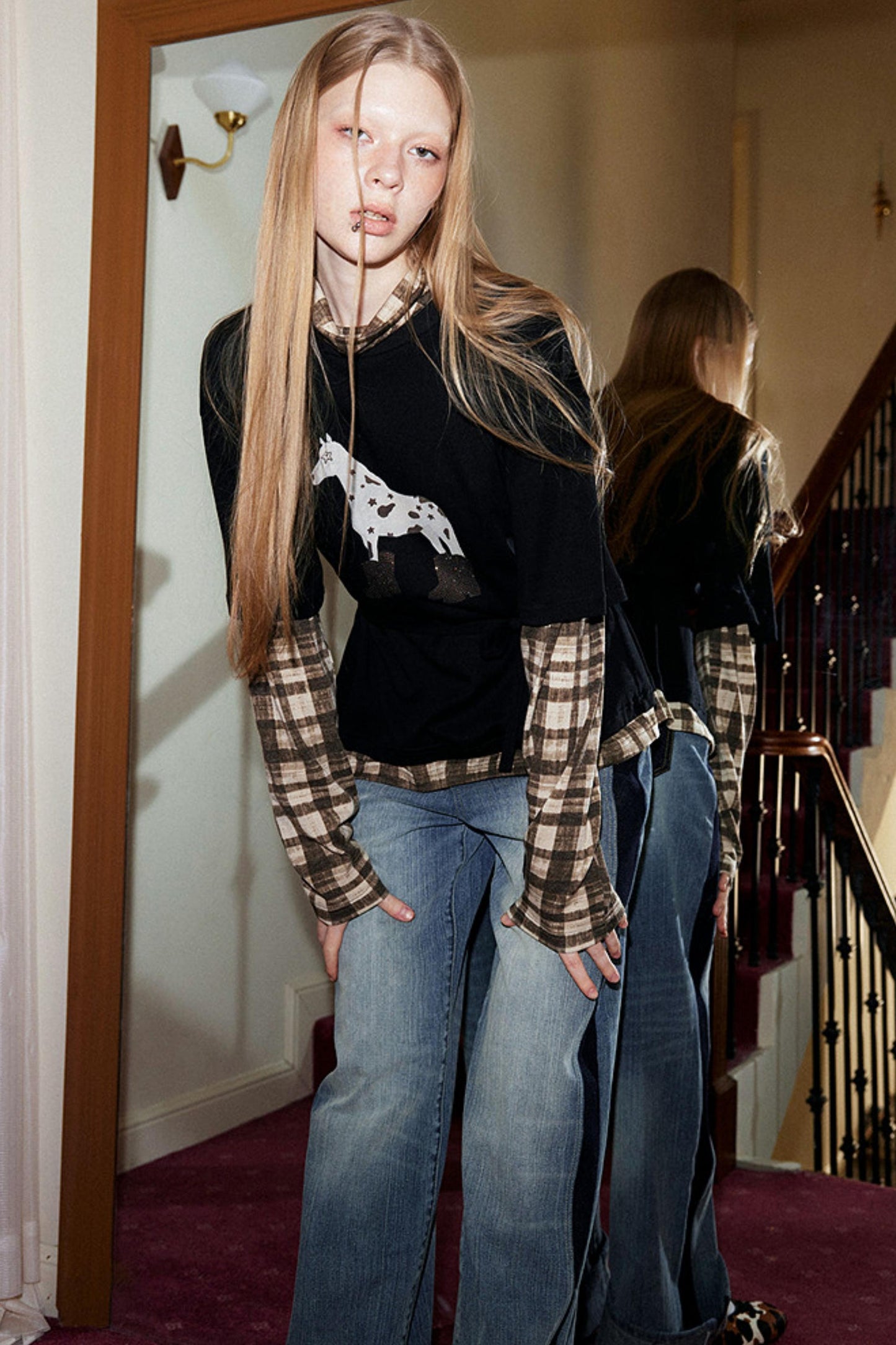 Black Rhinestone Turtleneck Top