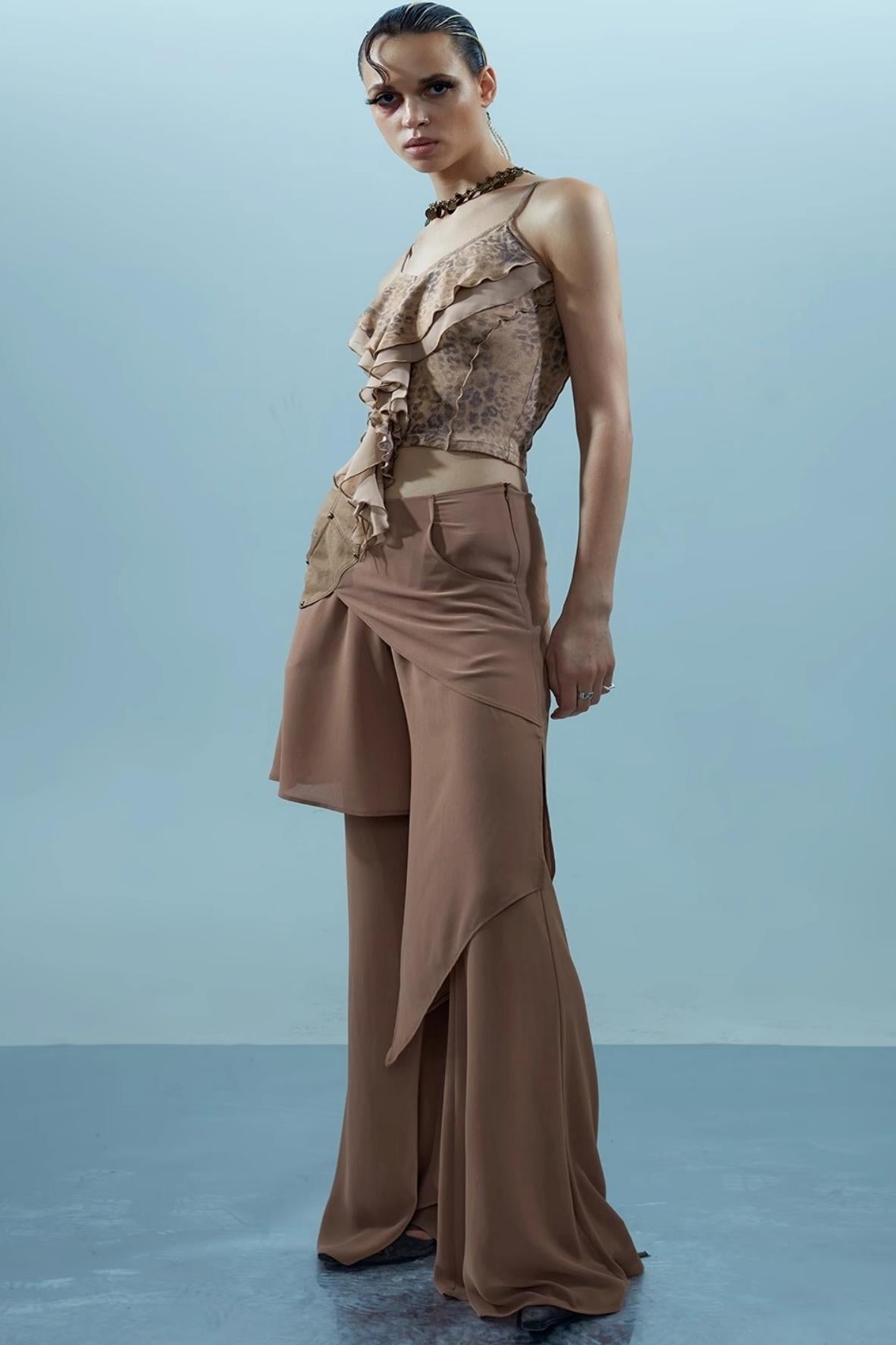 Layered Chiffon Windbreaker Pants