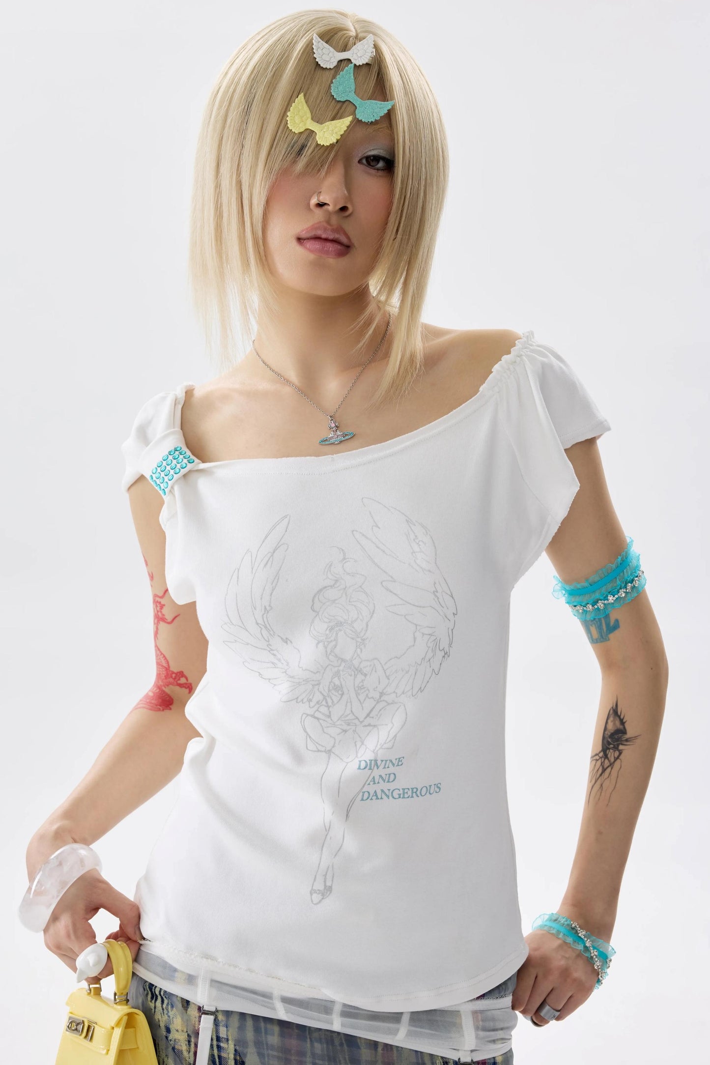 Two-Color Rhinestone Ruched Top