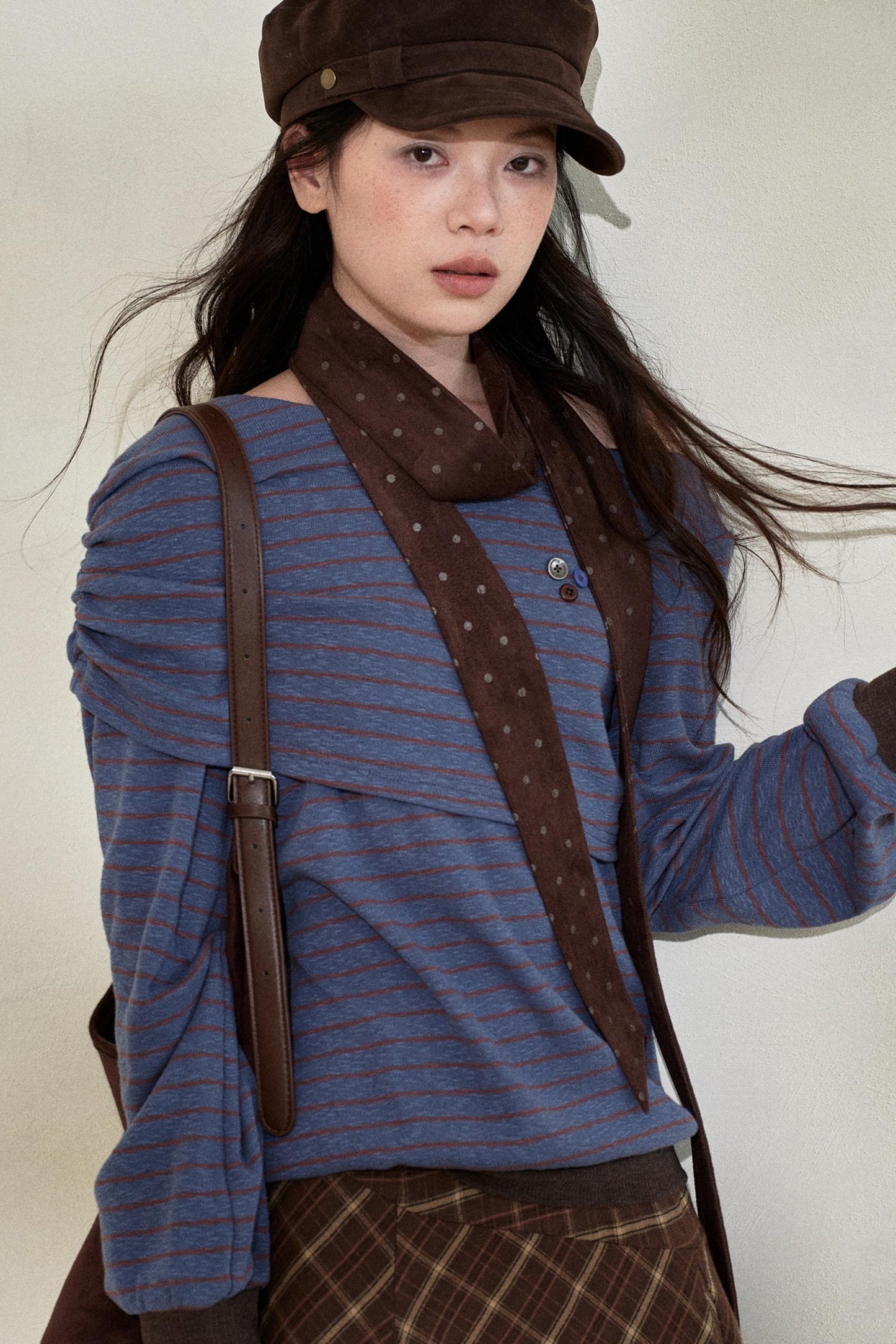 Retro Striped Off-Shoulder Top