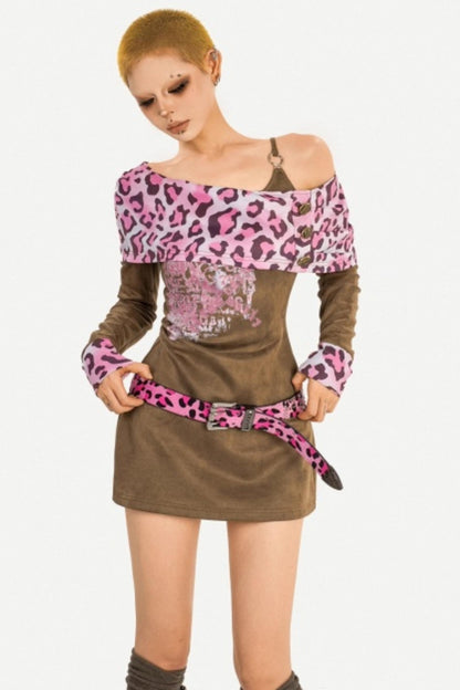 Pink Leopard Patchwork Dress