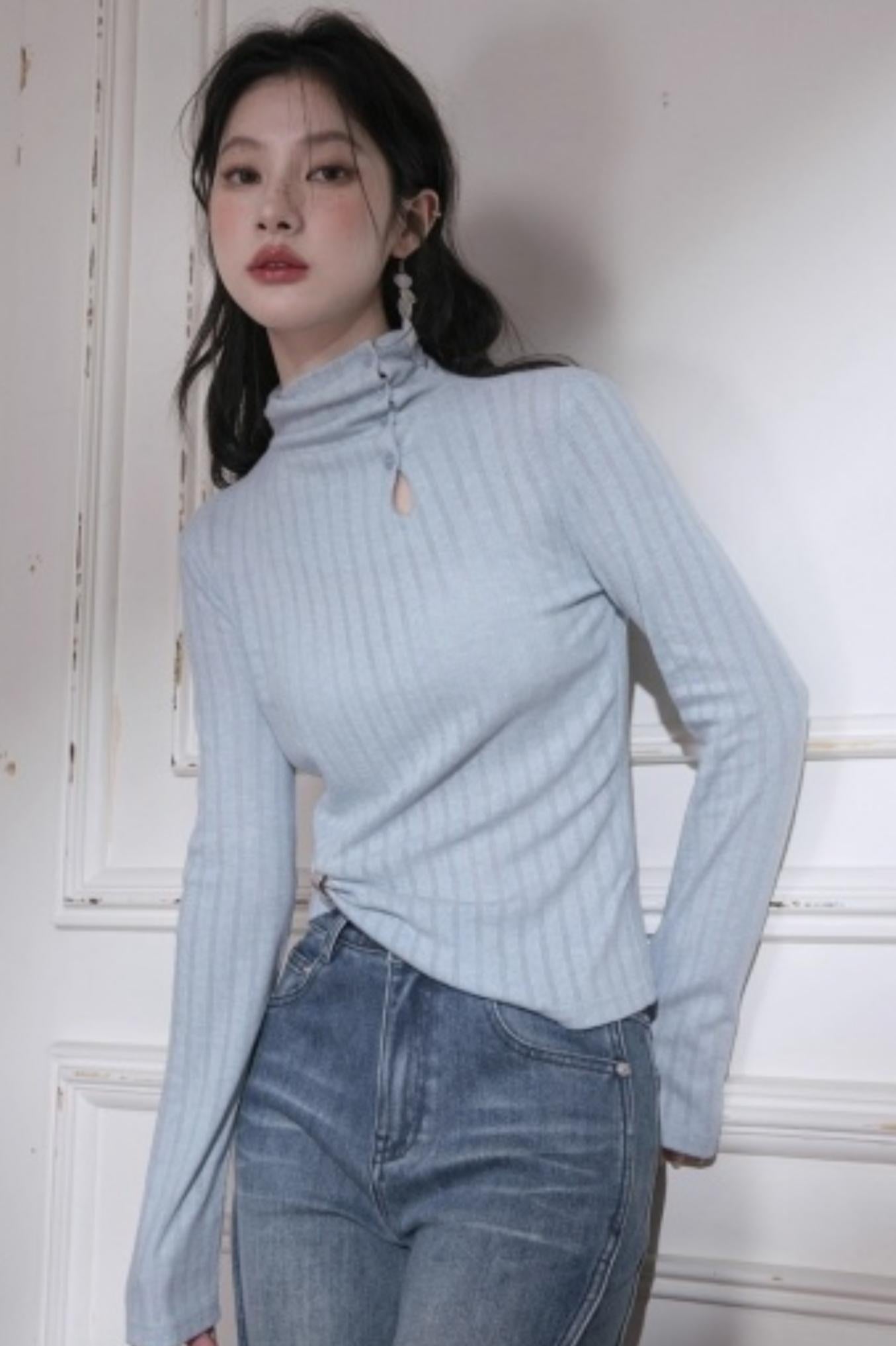 Light Blue Turtleneck Knitwear Top