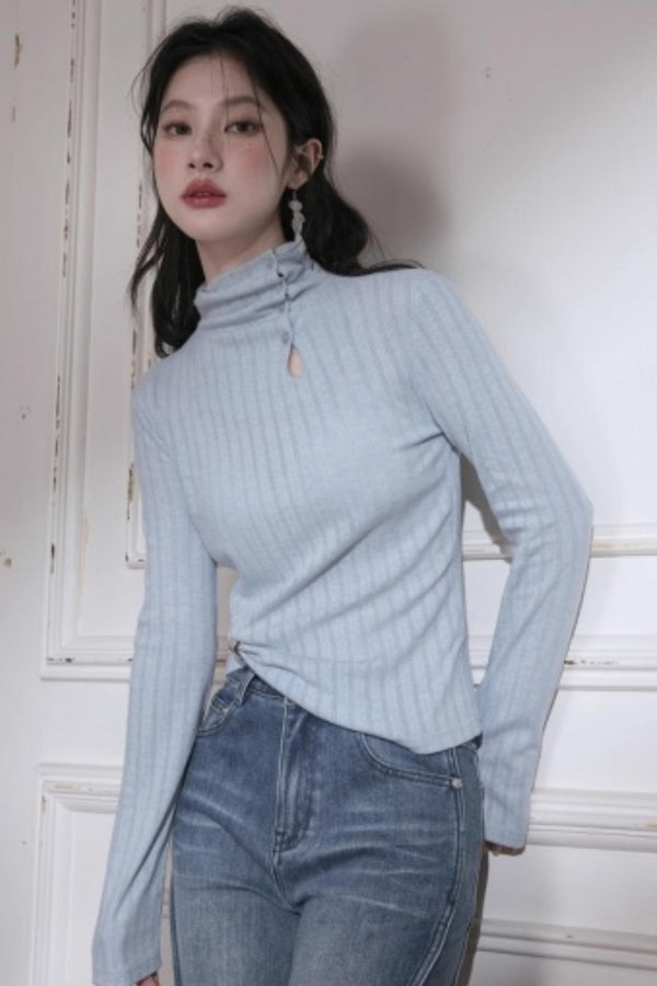 Light Blue Turtleneck Knitwear Top