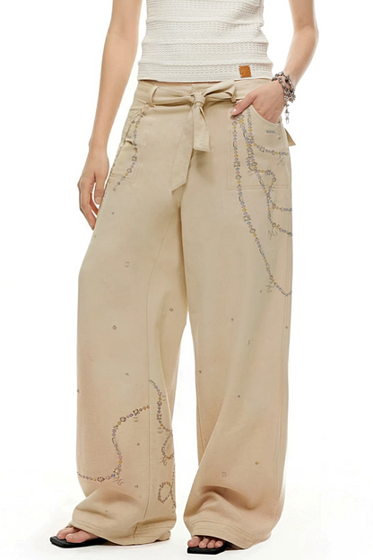 Wolkenweiche Twillhose mit Rautenmuster und weitem Bein