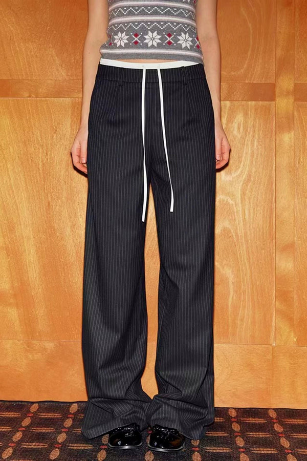 Black Striped Double Waistband Pants