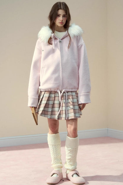 Pink Plaid Wool Skirt