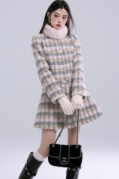 Fox Fur Scarf Coat Dress