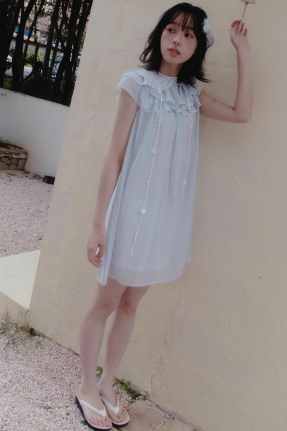 Blue Lace Ruffle Dress