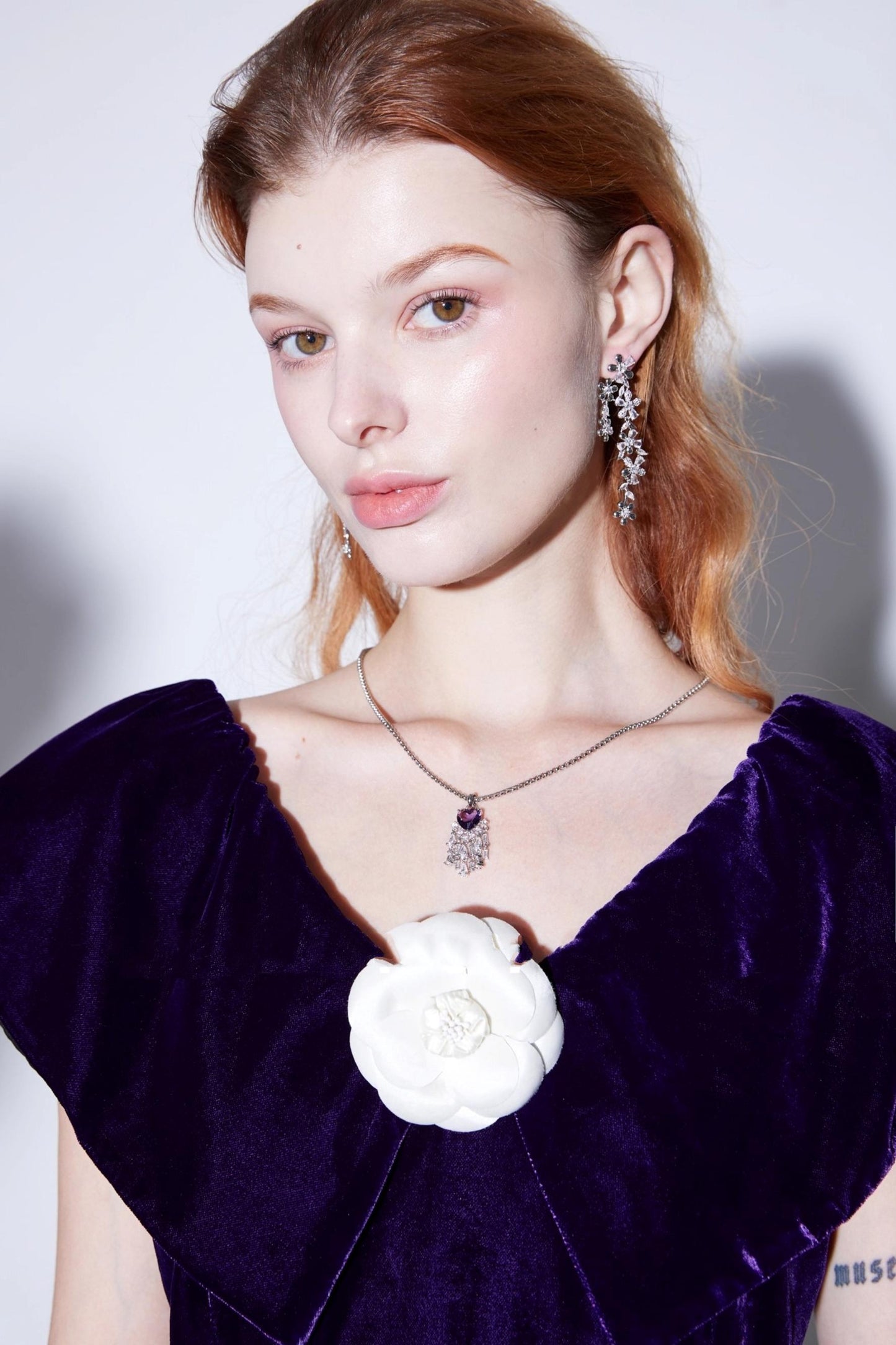 Flower Cluster Zircon White Gold Irregular Tassel Earrings