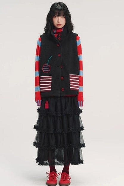 Hand-Painted Cherry Applique Vest Jacket