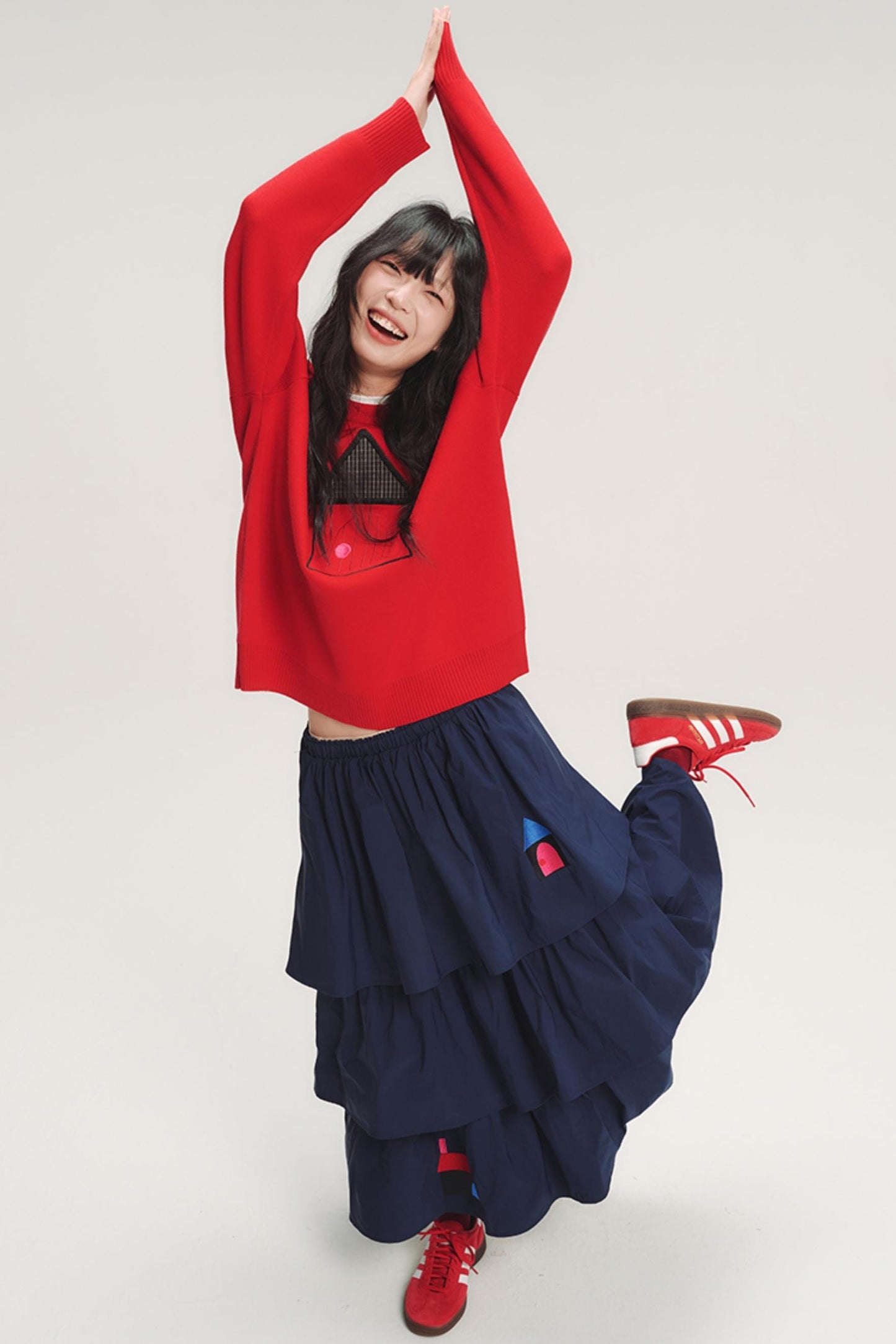 Color-Blocked Plaid Knit Top