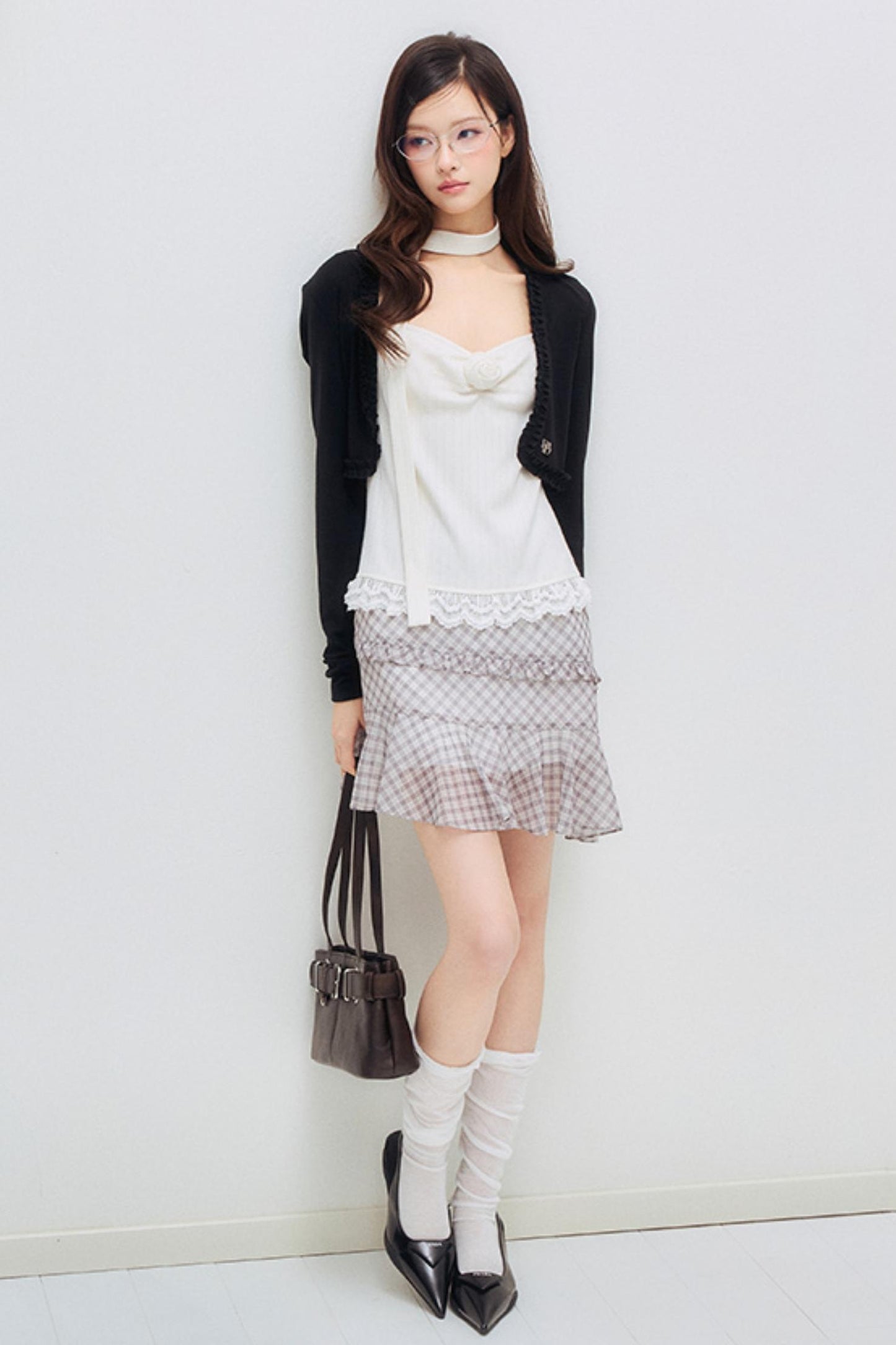 Black Drawstring Lace Cardigan