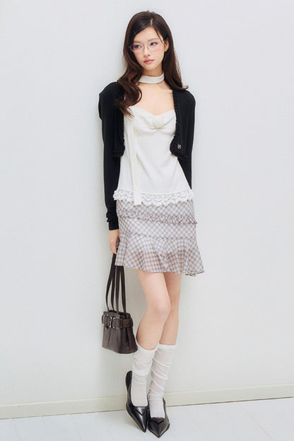 Black Drawstring Lace Cardigan