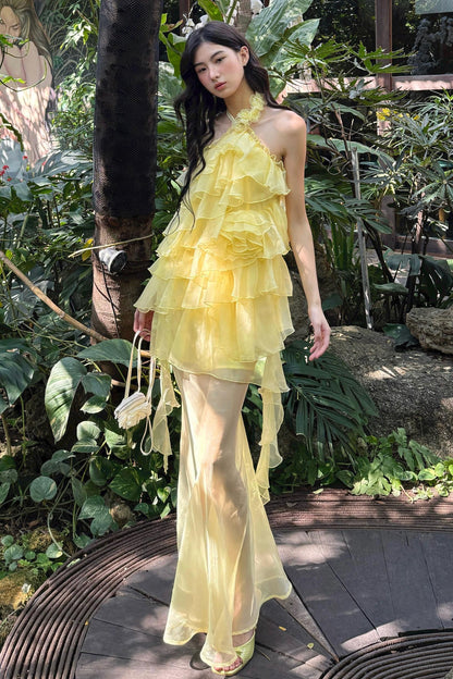 Rose Mesh Fishtail Dress