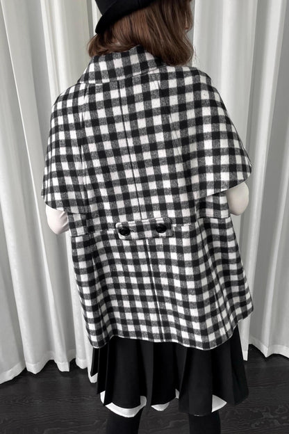 Black Plaid Lapel Woolen Coat