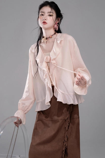 Light Peony Ruffle Cardigan