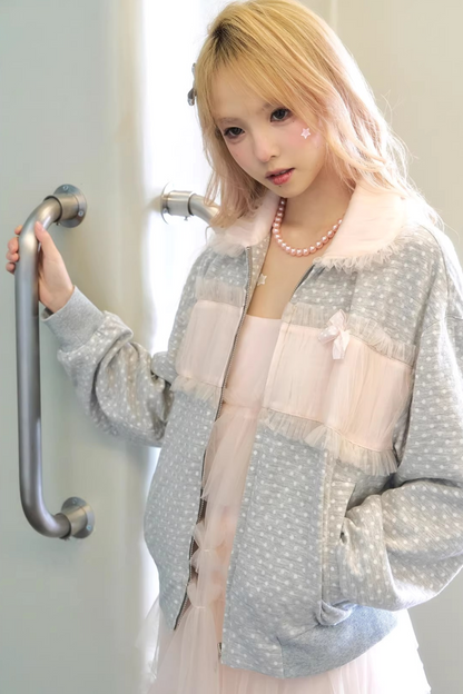 Polka Dot Knit Patchwork Jacket