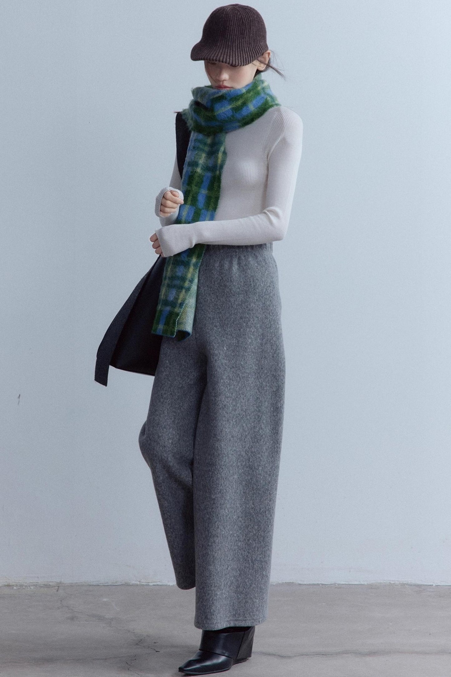 Sesame Plaid Wool Scarf