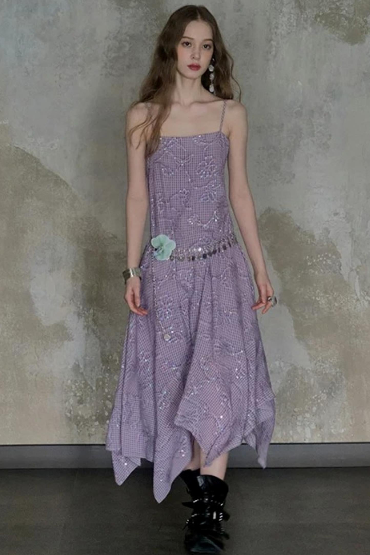 Sequin Embroidered Plaid Dress