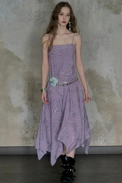 Sequin Embroidered Plaid Dress