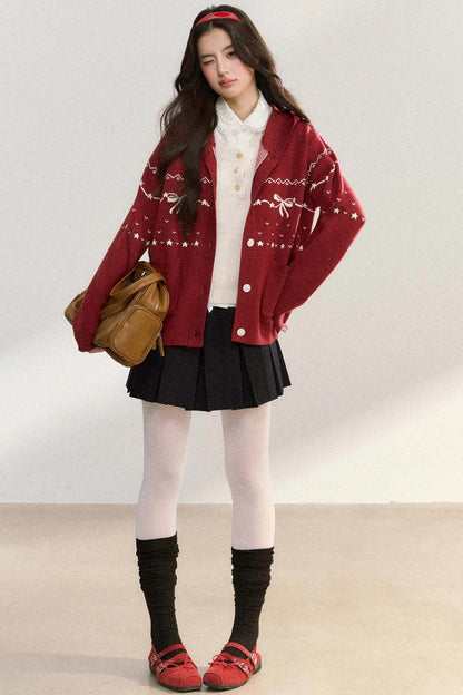 Fair Isle Hooded Knit Jacket