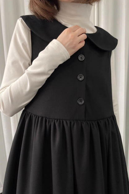 Black Woolen Layered Vest Dress